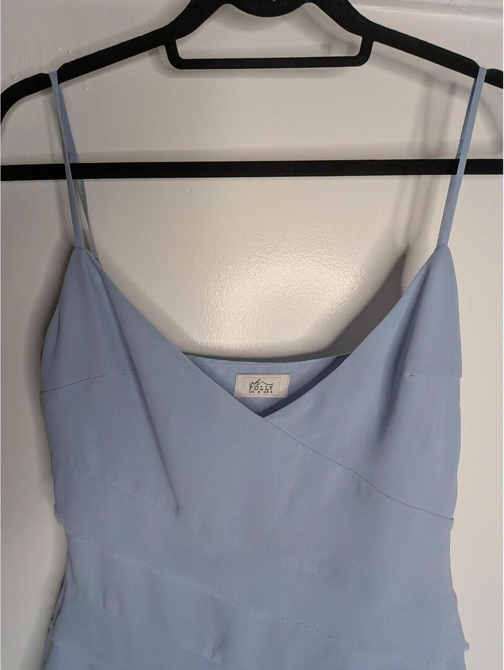 Oh Polly Dress Womens 4 Blue Chiffon V Neck Tiered Slip Mini Party Fit & Flare - Picture 3 of 5